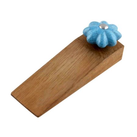 Turquoise Crackle Ceramic Wooden Door Stopper